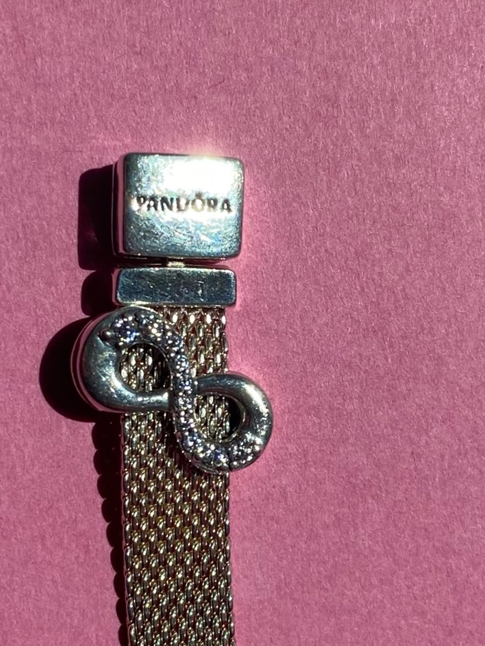 Pandora Reflection Mesh Bracelet Sterling Silver with Infinity Clip Charm - Picture 2 of 6